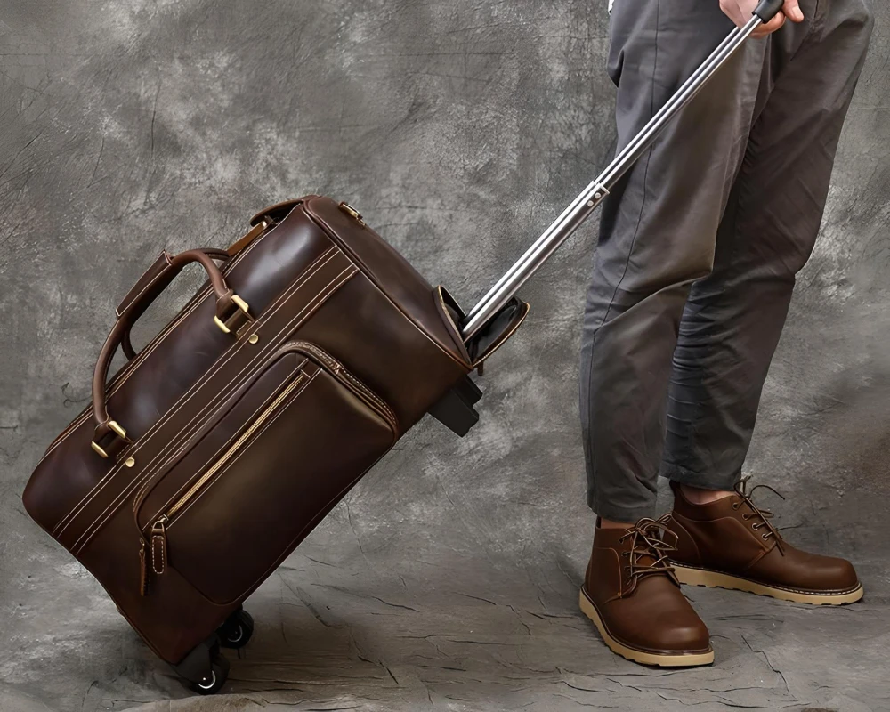 black leather carry on luggage