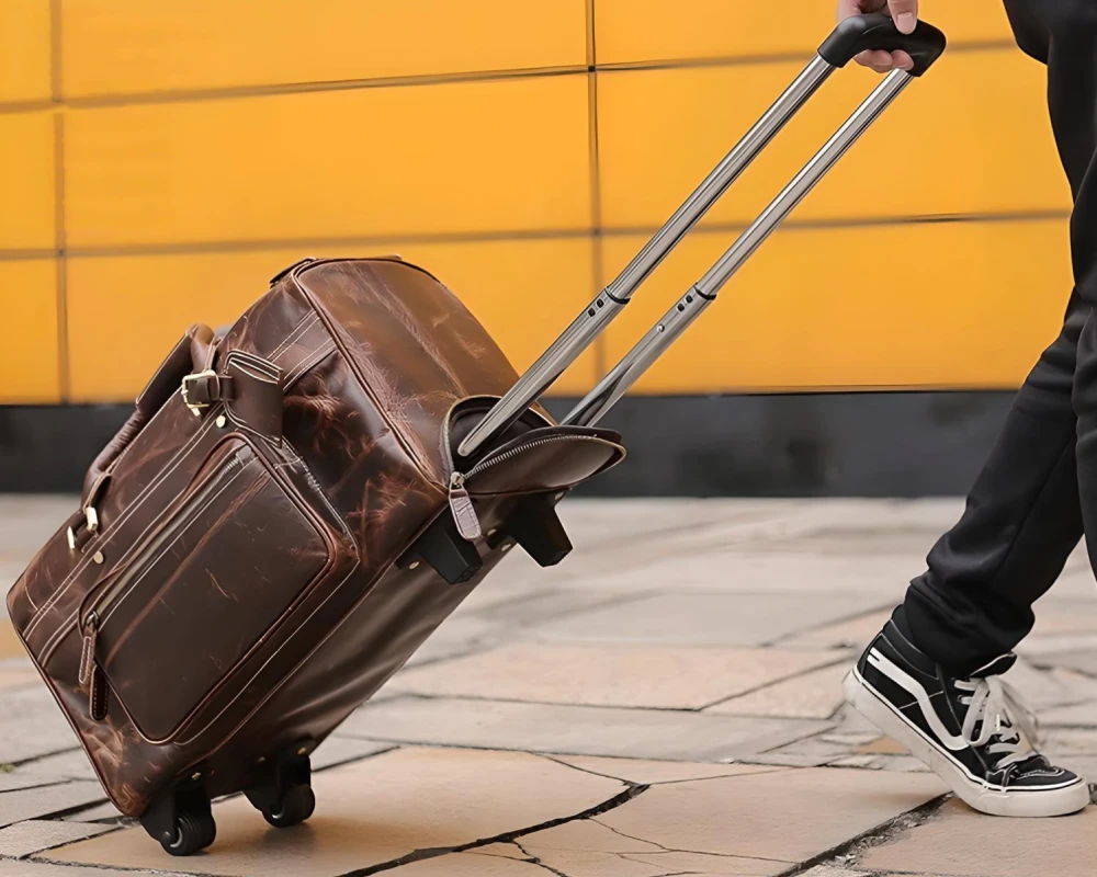 leather rolling carry on